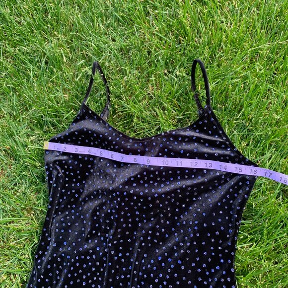 Vintage 90s Y2K Velvet Maxi Slip Dress Glitter Side Slit Stretch - Picture 14 of 16